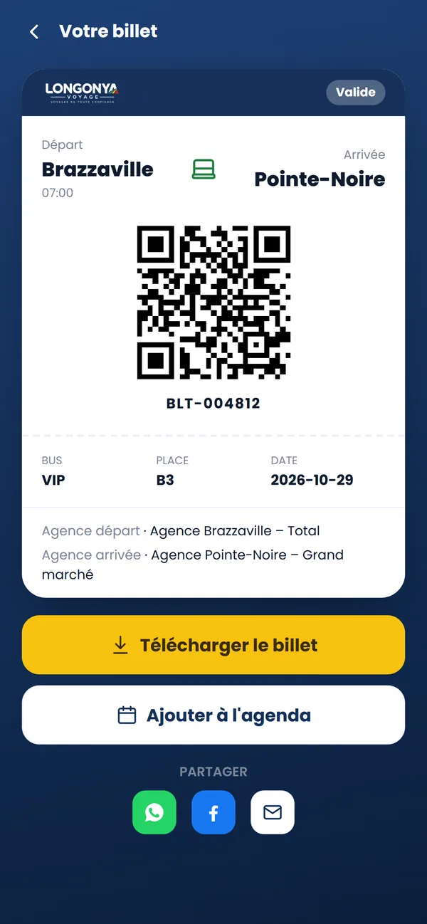 Billet électronique avec QR code